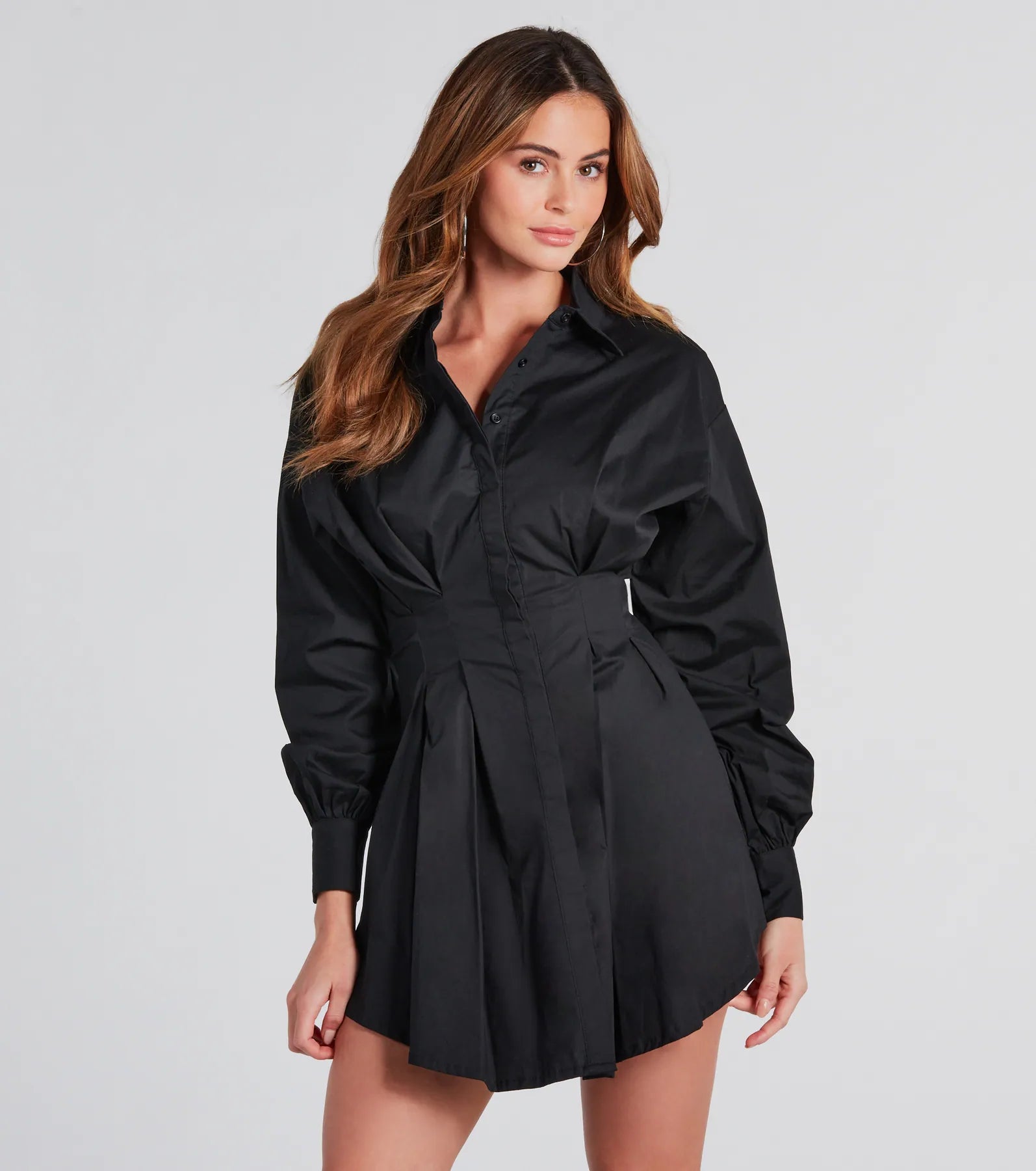 Find Your Style Button Down Pleated Mini Dress