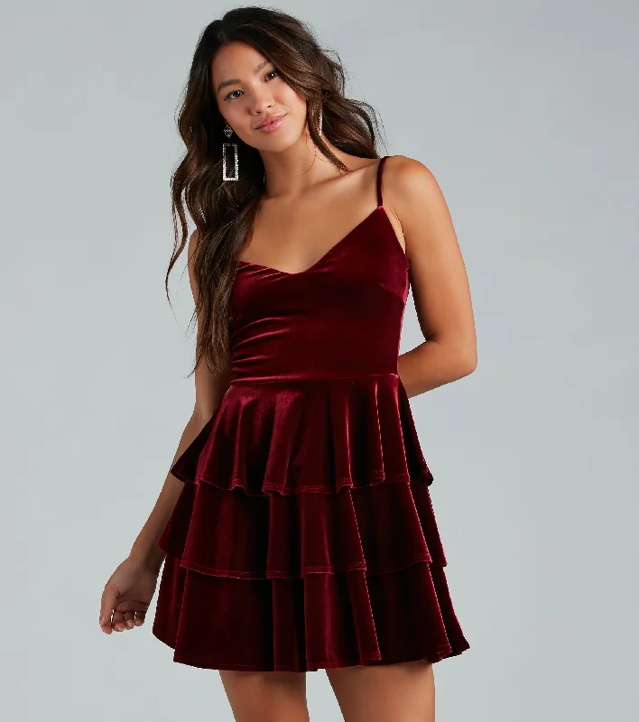 Sashay Away Velvet Ruffle Skater Dress