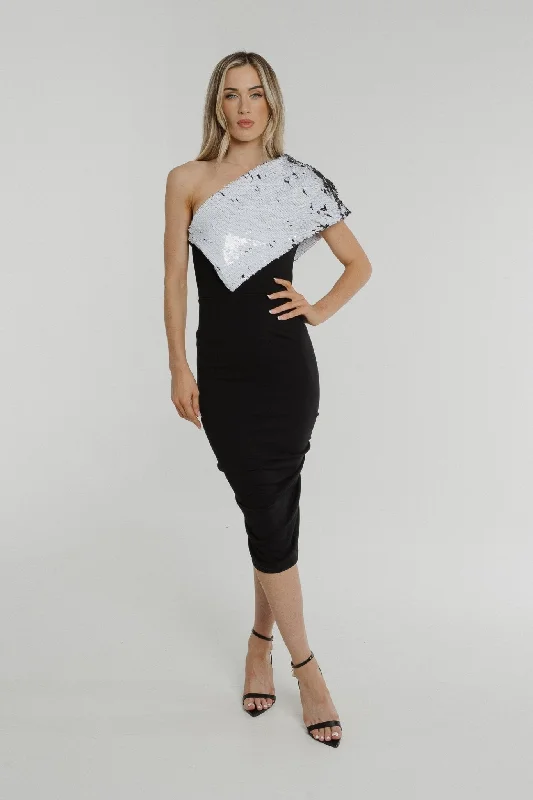 Alexandra One Shoulder Sequin Dress In Monochrome