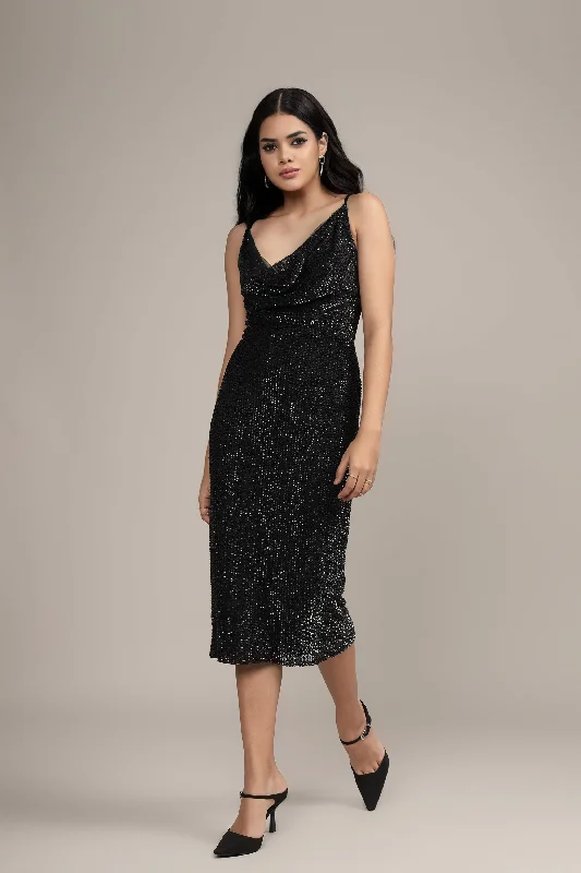 Asher Embellished Midi Dress in Black