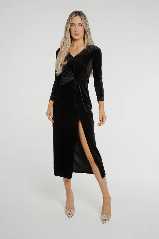 Holly Velvet Midi Dress In Black