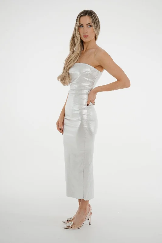 Iris Metallic Bandeau Dress In Silver