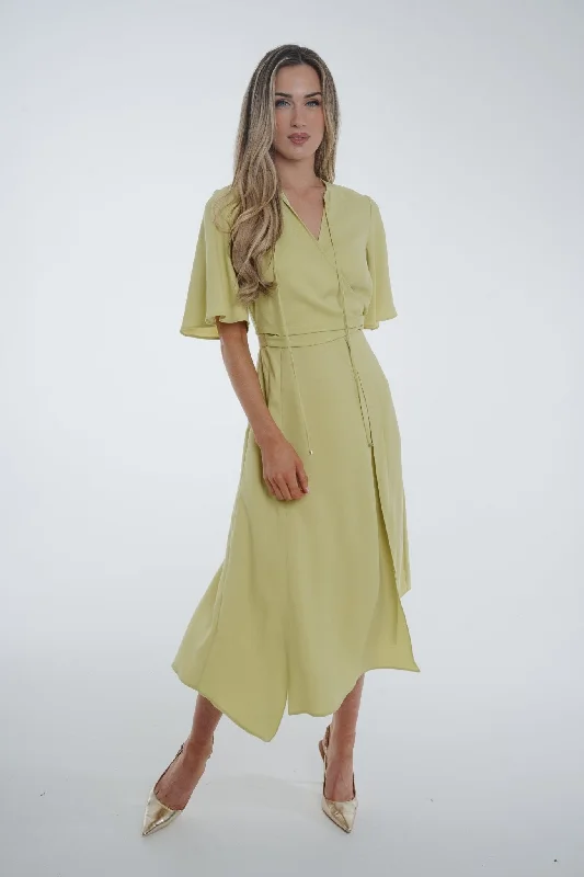 Kayla Overlay Detail Dress In Olive