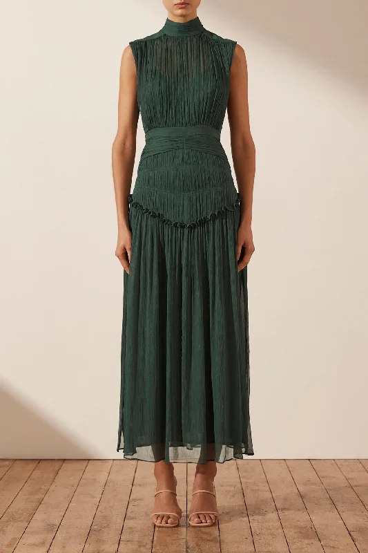 LÈONIE HIGH NECK MIDI DRESS - ROSEMARY