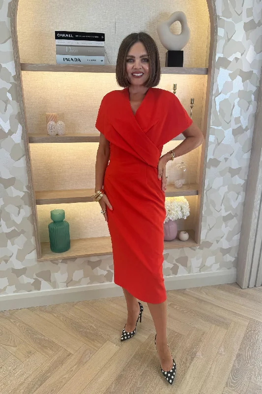 Marissa Crossover Midi Dress In Red