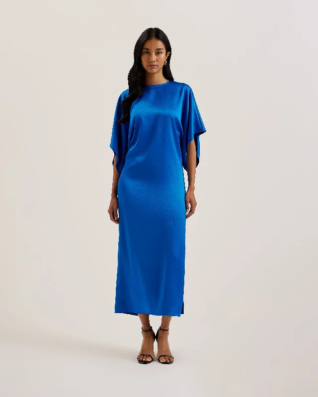 Navala Batwing Sleeve Side Split Midi Dress Blue