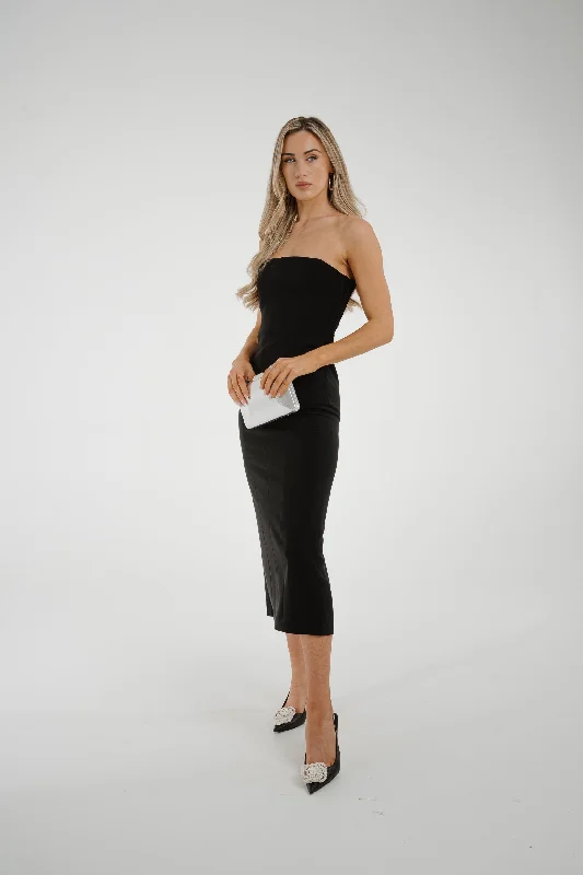 Pia Strapless Midi Dress In Black