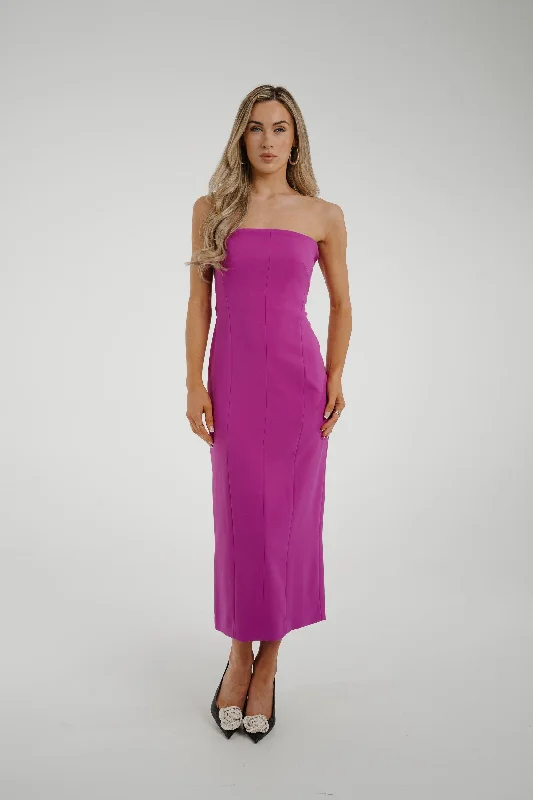 Pia Strapless Midi Dress In Magenta