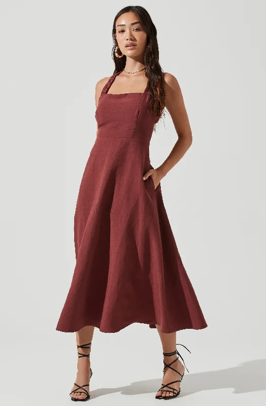 Valenz Square Neck Open Back Midi Dress