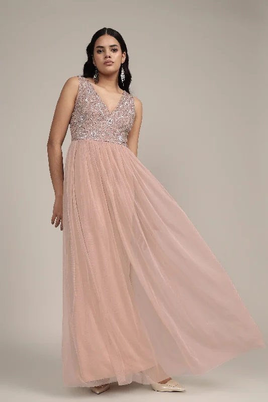 Addie Embellished Maxi Dress in Taupe