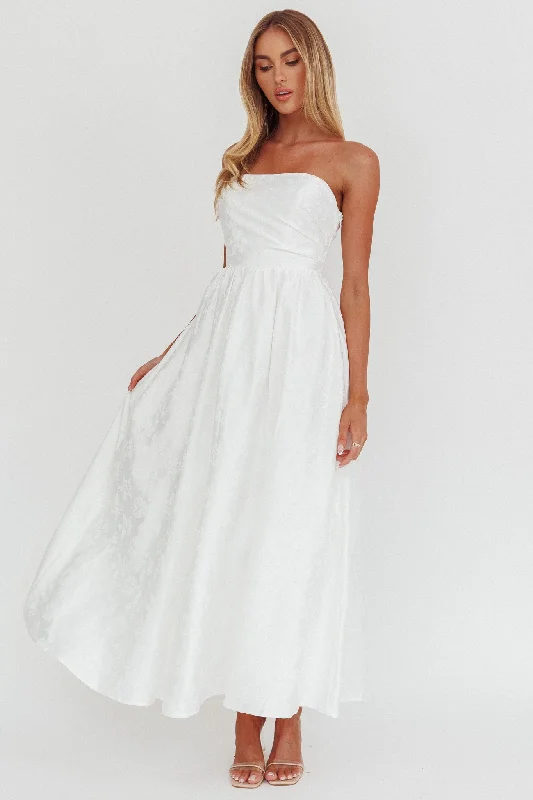 Anushka Strapless Empire Maxi Dress Jacquard White