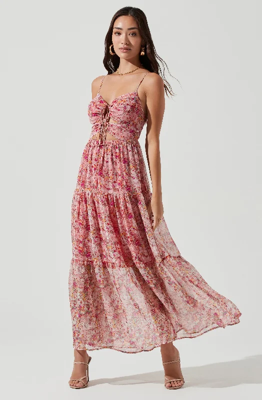 Brandy Floral Cinched Front Cutout Maxi Dress