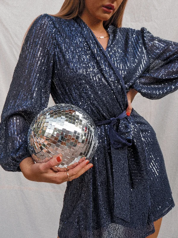 Dani Sequin Wrap Dress / Navy