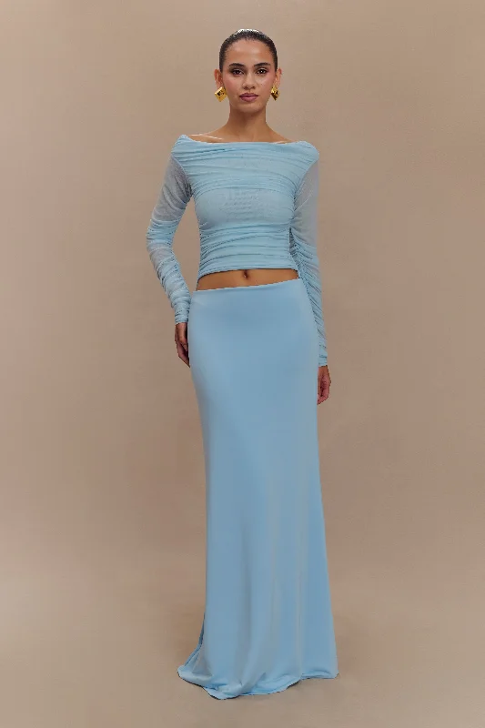 Darla Mesh And Slinky Off Shoulder Maxi Dress - Sky Blue