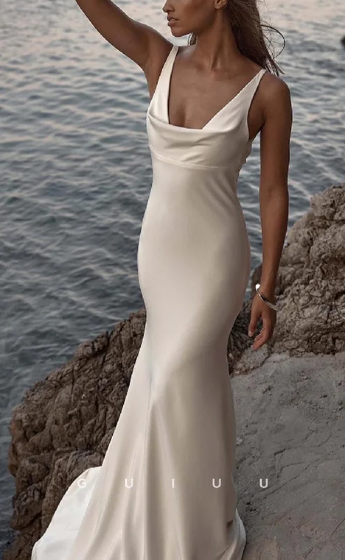 GW636 - Chic & Modern Sheath Straps V-neck Long Boho Wedding Dress with Sweep Train