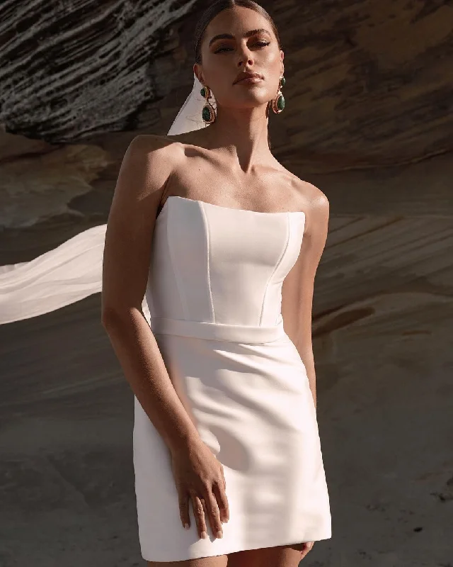 GW931 - Sheath Strapless Sleeveless Detached Train Stain Mini Wedding Dress