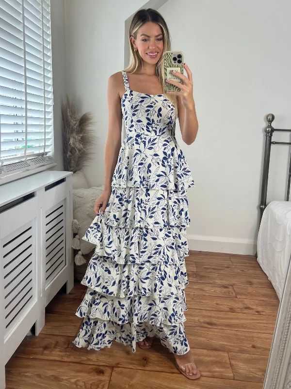 Elsie Floral Tiered Dress / Blue