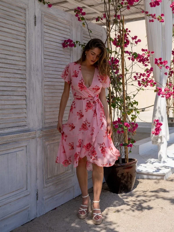 Faith Midi Ruffle Dress / Pink Floral