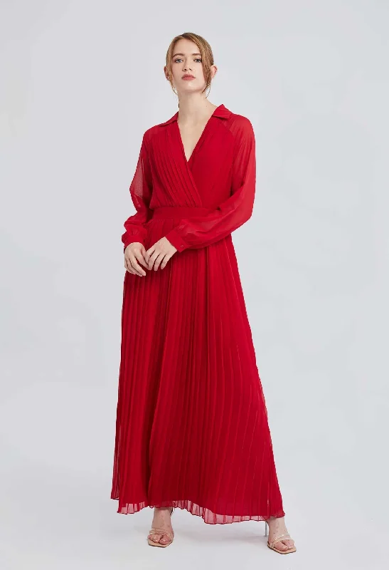 Full Pleated Wrapover Maxi Dress