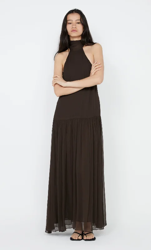 INKA HIGH NECK DRESS - CHOCOLATE