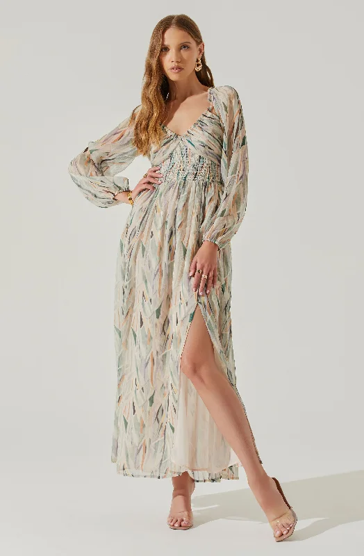 Jessamy Tie Neck Open Back Long Sleeve Maxi Dress