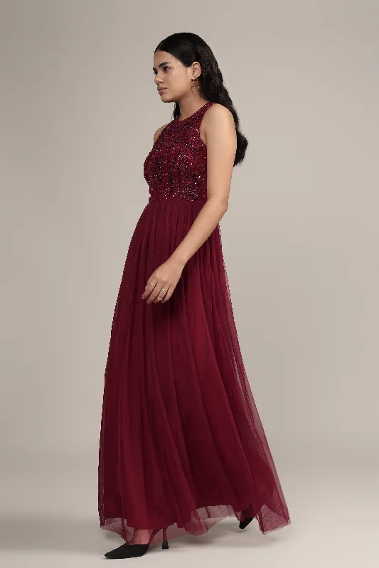 Linda Embellished Maxi Dress in Burgundy