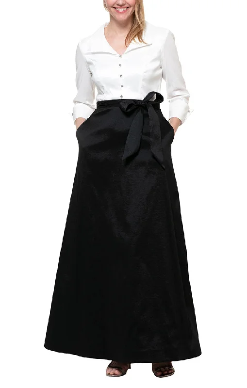 Long A-Line Taffeta Dress with Collar and Center Front Button Detail