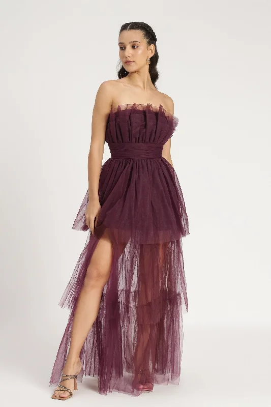 Natalia Tulle Maxi Dress in Plum