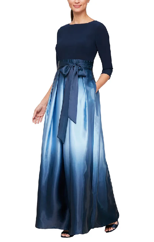 3/4 Sleeve Matte Jersey & Ombre Satin Ballgown