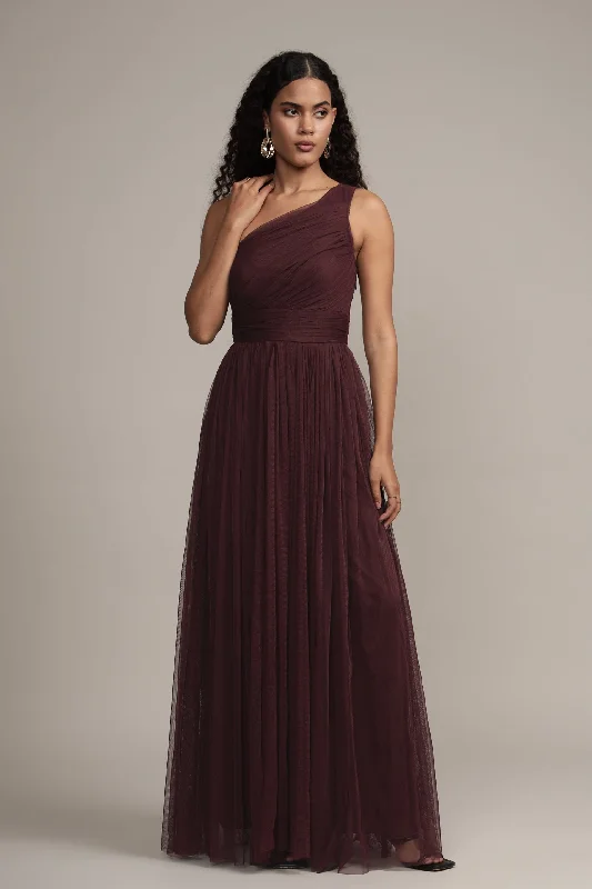 One Shoulder Maxi Dress in Plum