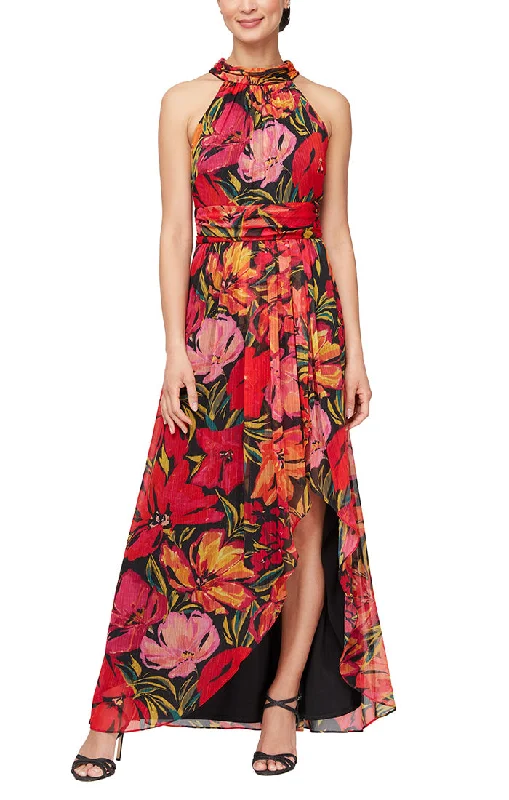 Printed Halter Neck Maxi With Tulip Cutaway Skirt