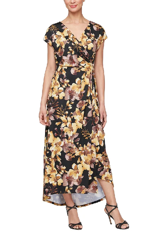 Printed Maxi with Surplice Neckline and Pull Through Embellishment Detail