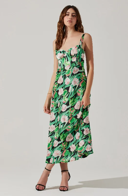 Satin Corset Floral Maxi Dress