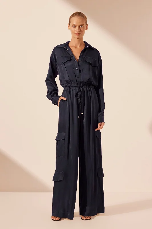 SHAE DRAWSTRING UTILITY JUMPSUIT - AEGEAN BLUE