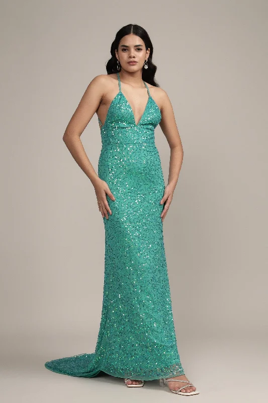 Silvana Embellished Maxi Dress in Teal