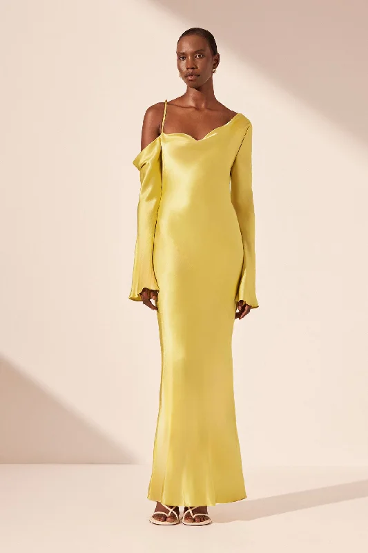 SOFIA ASYMMETRICAL LONG SLEEVE MAXI DRESS - LIME