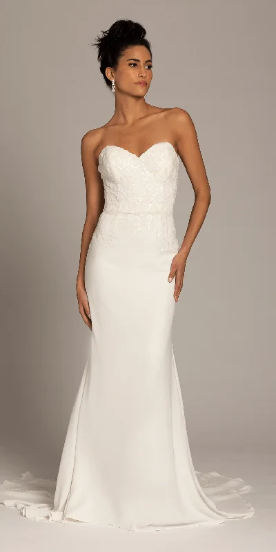 Sweetheart Crepe Trumpet Dress with Sequin Cascade Train