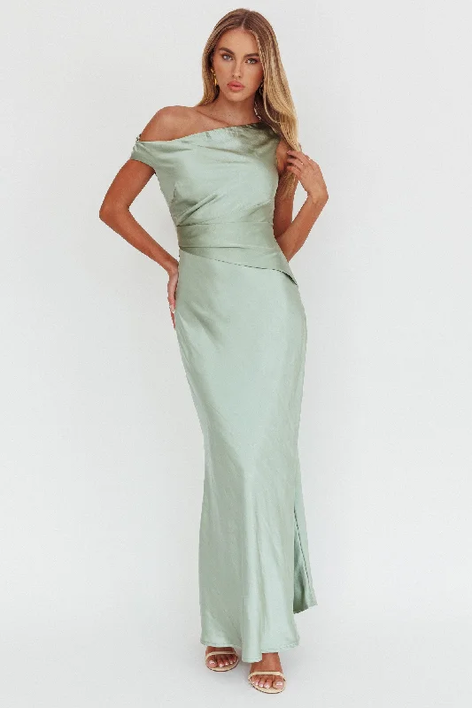 Twilight Asymmetric Neckline Maxi Dress Sage