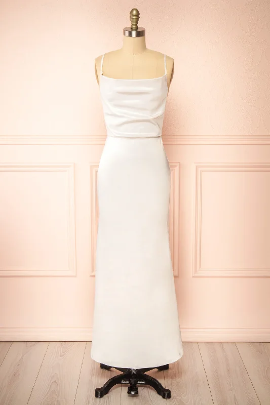 Alexia Ivory | Long Satin Mermaid Dress w/ Cowl Neck