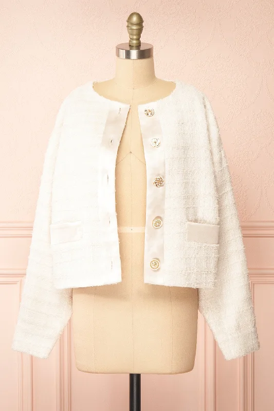 Anissa | Jewel Button-Up Ivory Tweed Jacket