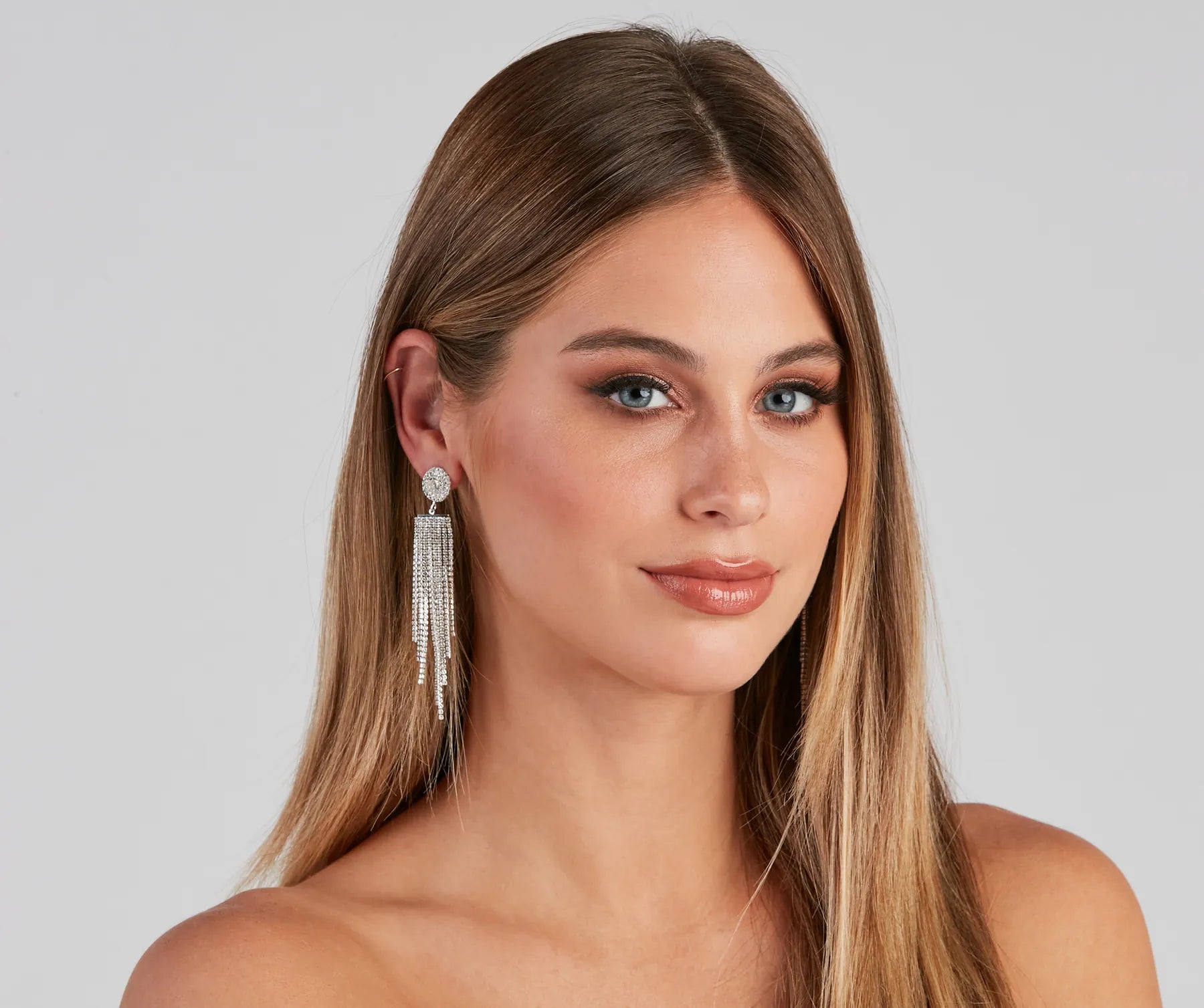 Bring The Dazzle Rhinestone Fringe Earrings