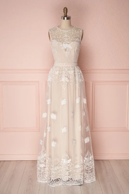 Ermanda | Beige and White Bridal Dress