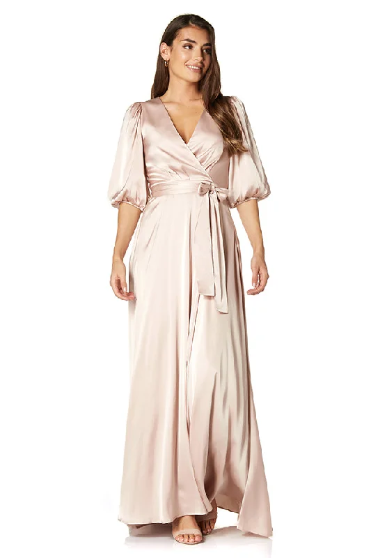 Jasmine Balloon Sleeve V Neck Wrap Tie Dress