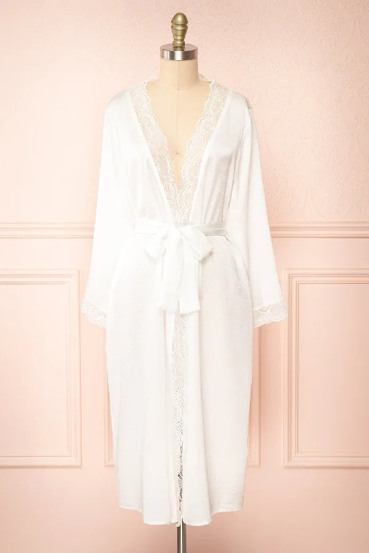 Kiliana | Long Ivory Kimono w/ Lace Trim