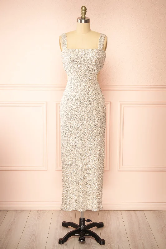 Millie | Sequin & Pearl Midi Dress