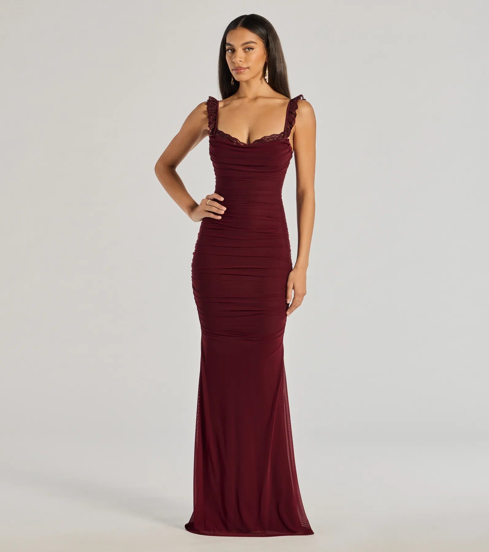 Morgana Lace-Up Ruched Mermaid Dress