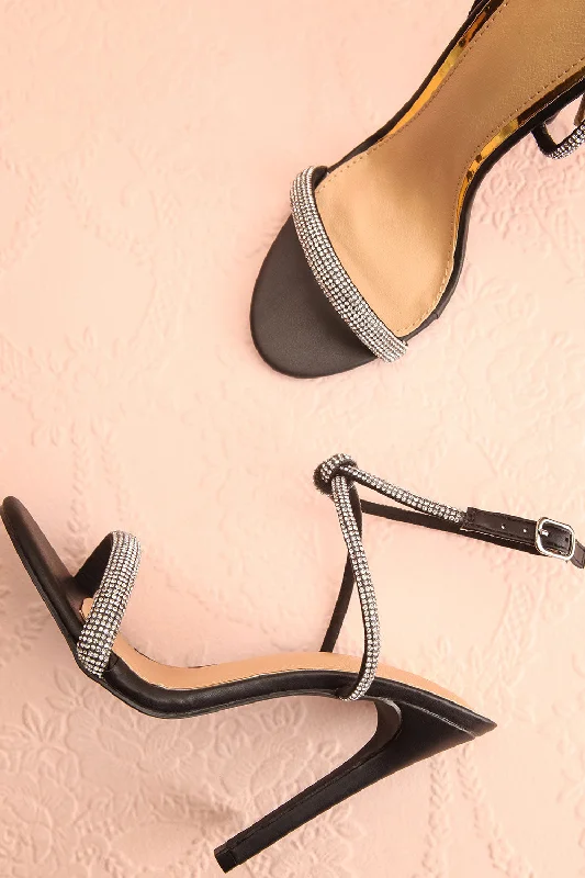 Odessa Black | Sparkly Heeled Sandals