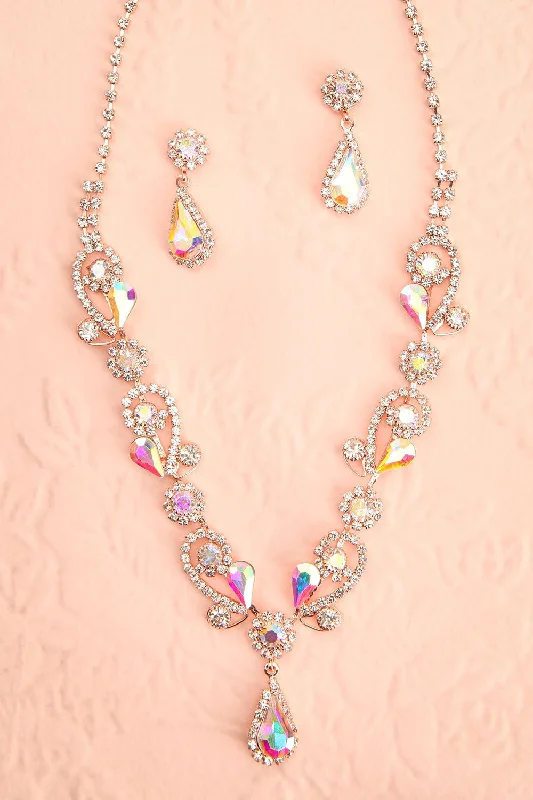 Souffle de Vie | Iridescent Crystal Earrings & Necklace Set