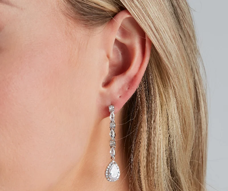 So Luxe Rhinestone Linear Teardrop Earrings