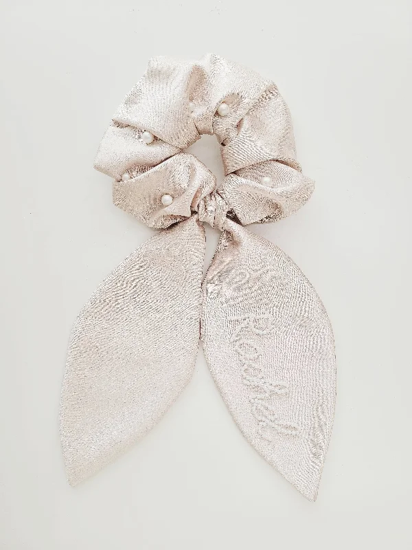 Taupe Personalized Scrunchie With Pearls